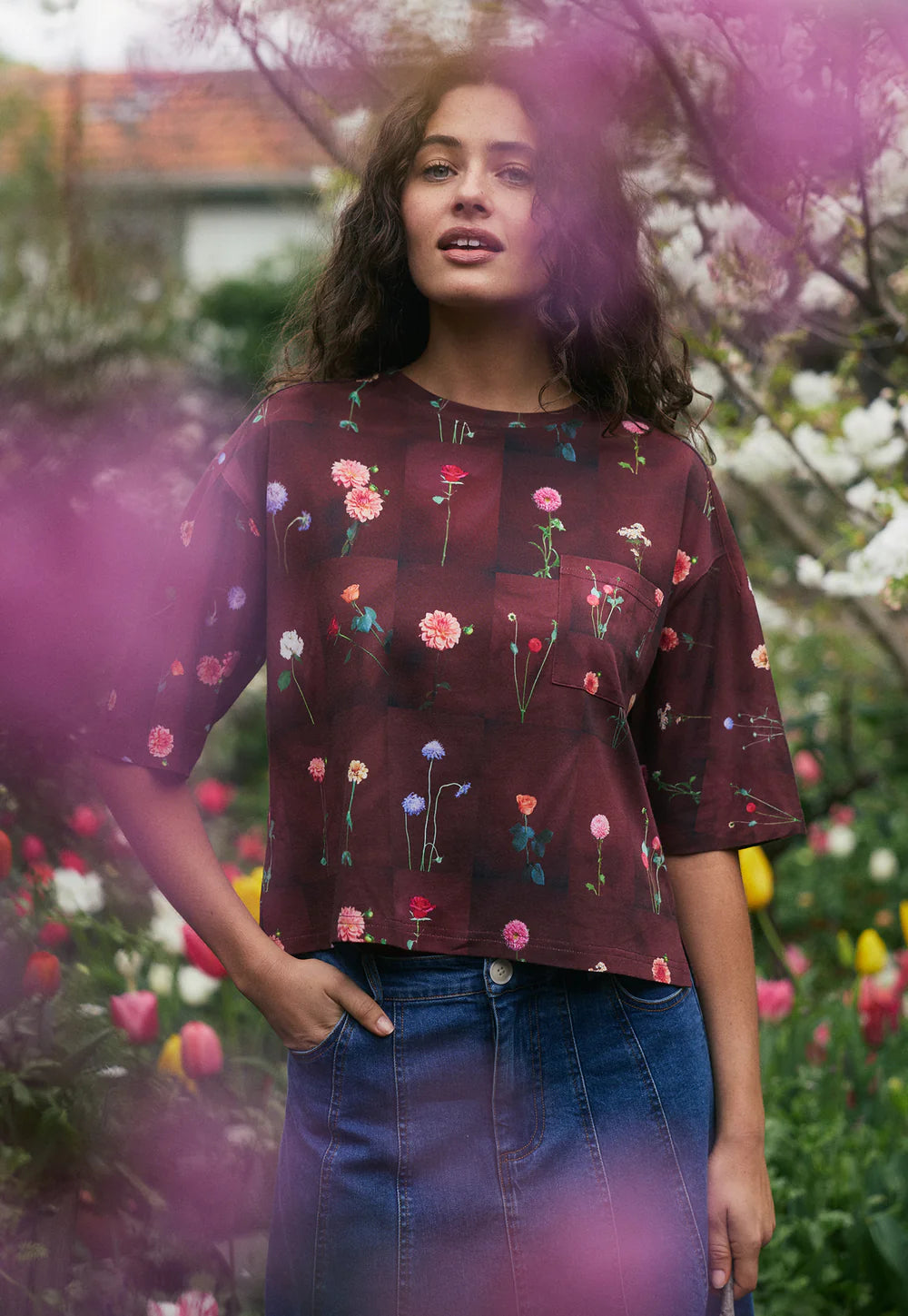 Nancybird Tasmin Boxy Tee - Bloom Tile