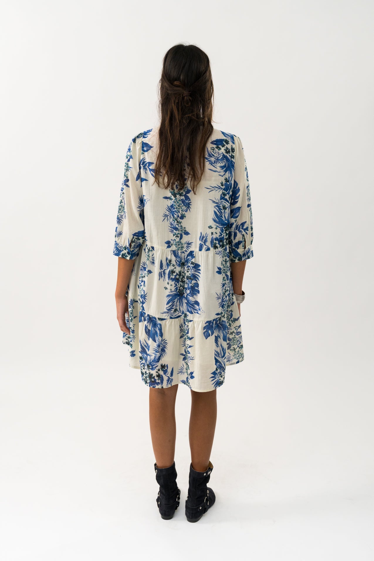 Lollys Laundry Sabine Short Dress - Blue & Creme