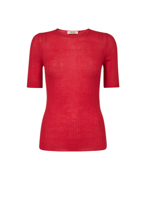 Mos Mosh Bouch Rib Short Sleeve Knit - Chinese Red