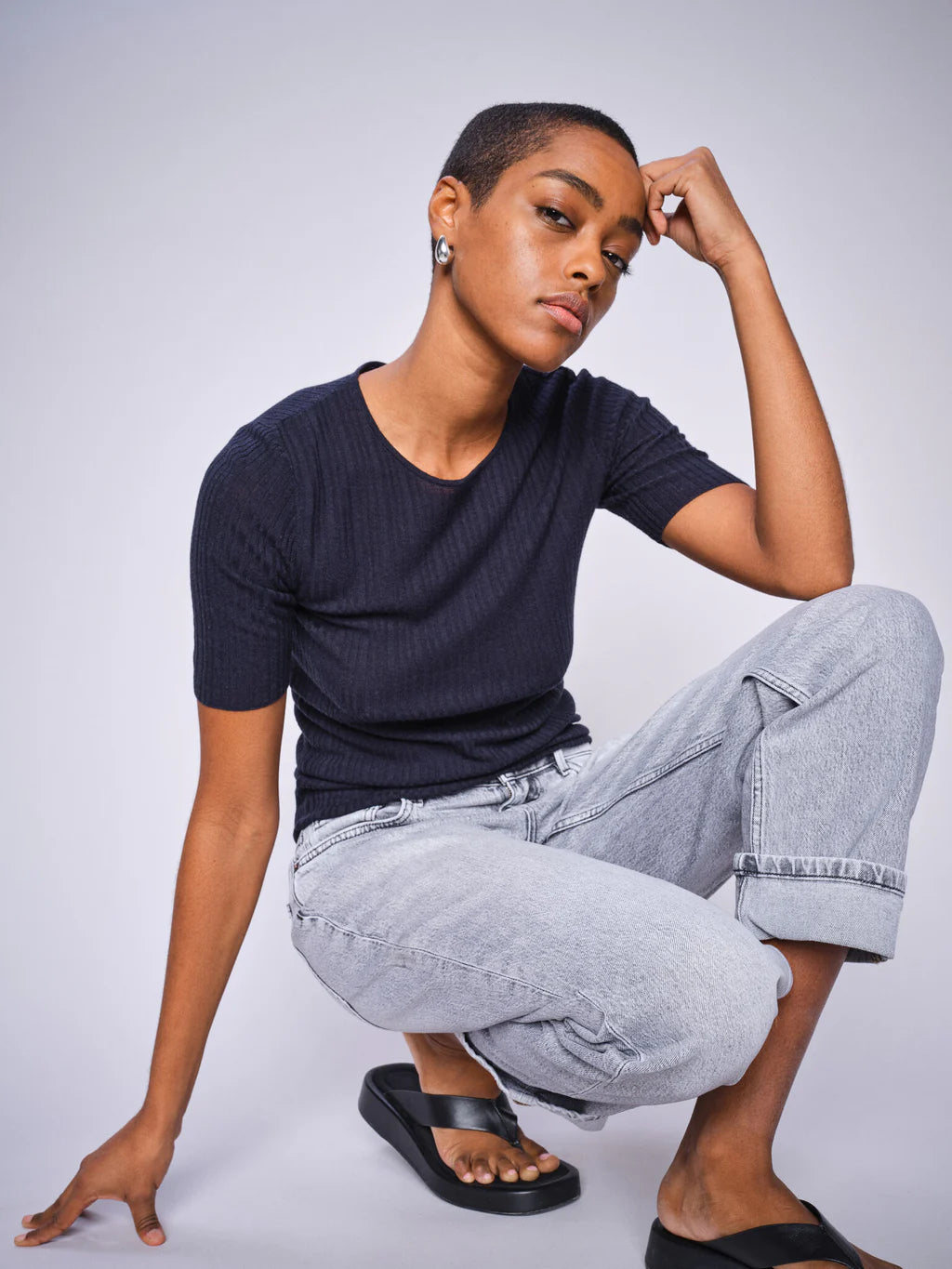 Mos Mosh Bouch Rib Short Sleeve Knit - Salute Navy