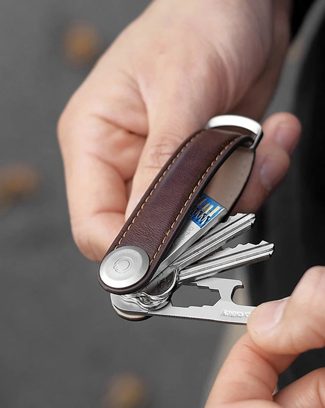 OrbitKey Key Organiser Leather - Espresso/Brown