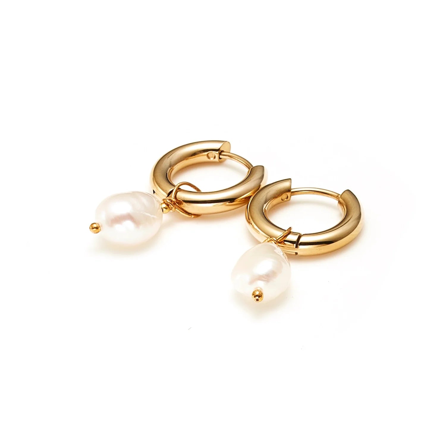 Silk & Steel Allure Pearl Hoops - Gold