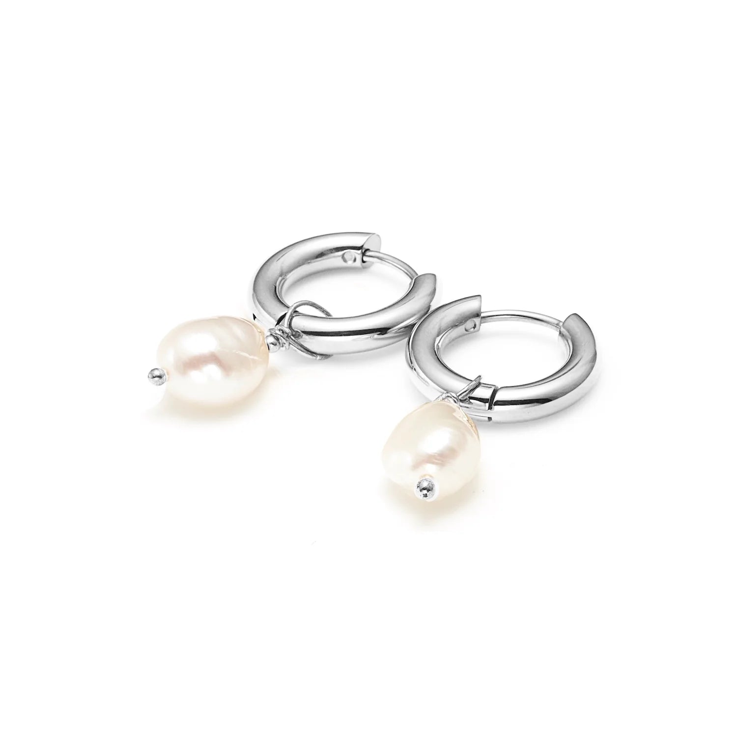 Silk & Steel Allure Pearl Hoops - Silver