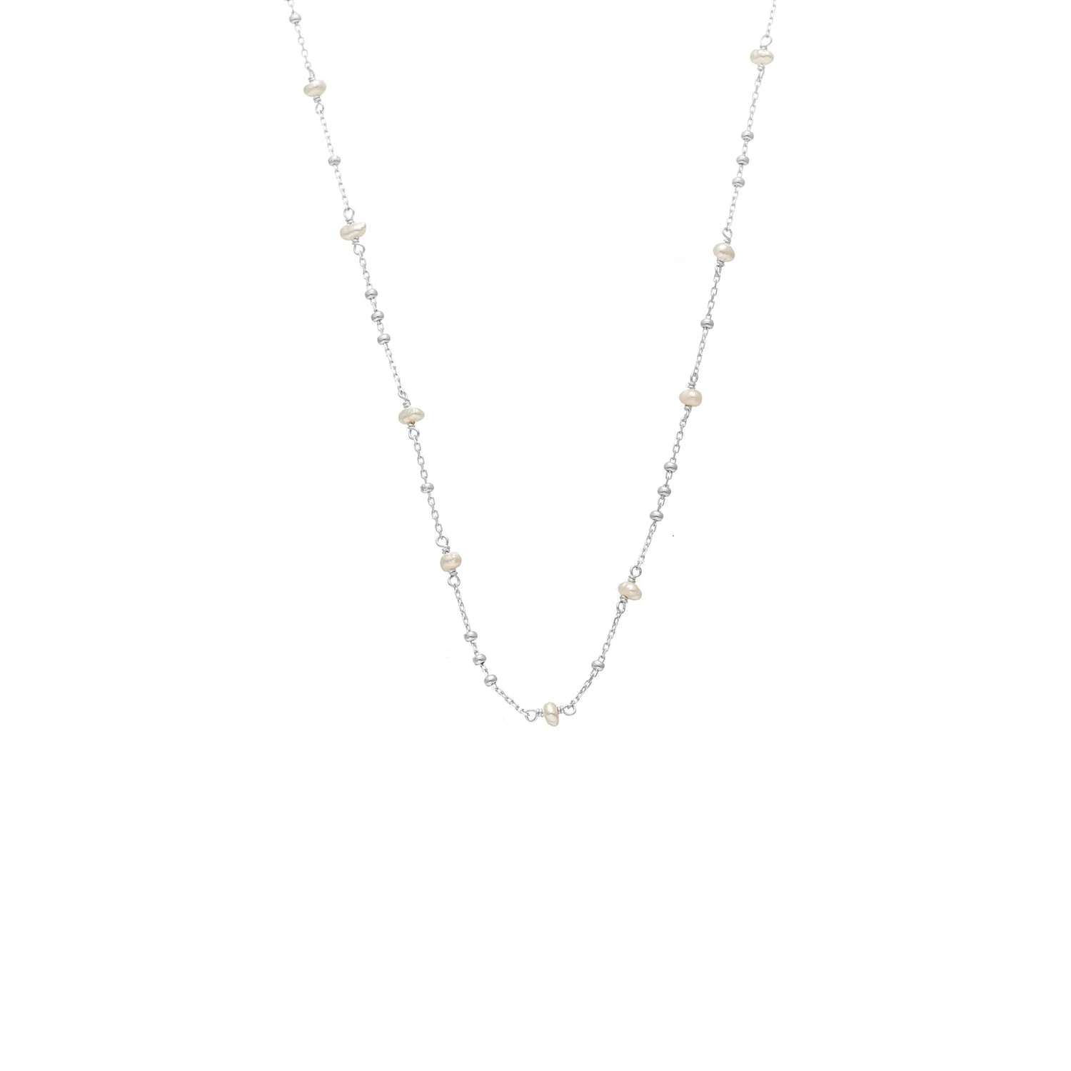 Silk & Steel Superfine Dotty Pearl Necklace - Silver