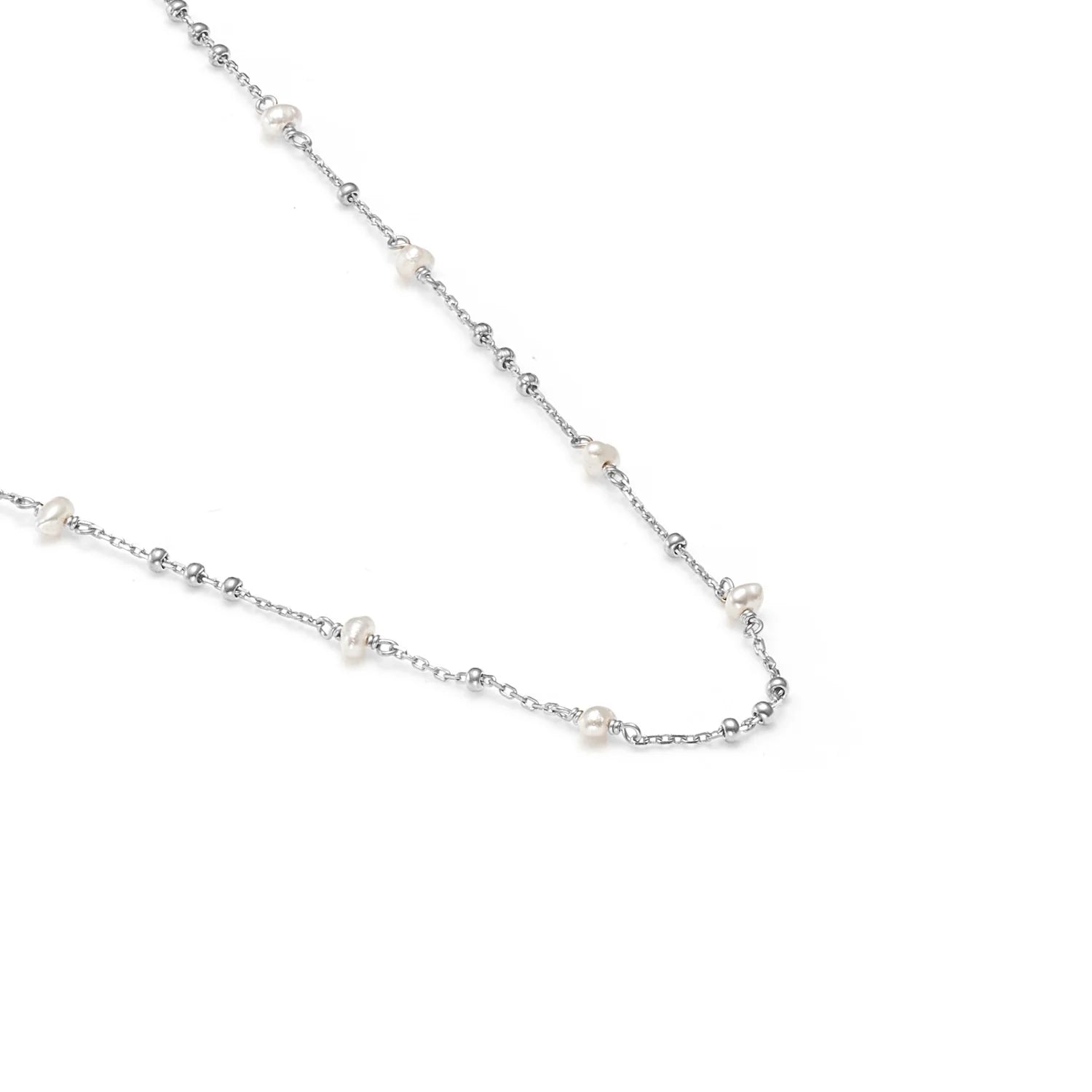 Silk & Steel Superfine Dotty Pearl Necklace - Silver