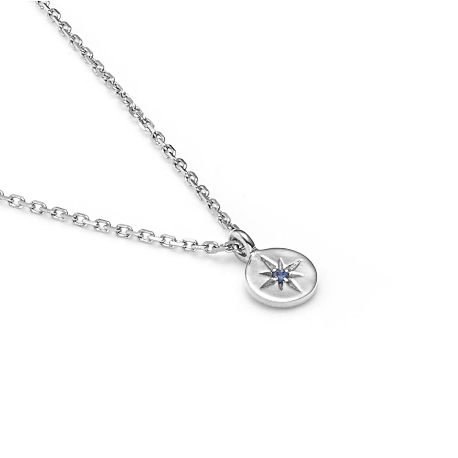 Silk & Steel Petite North Star Necklace - Blue Sapphire/Silver