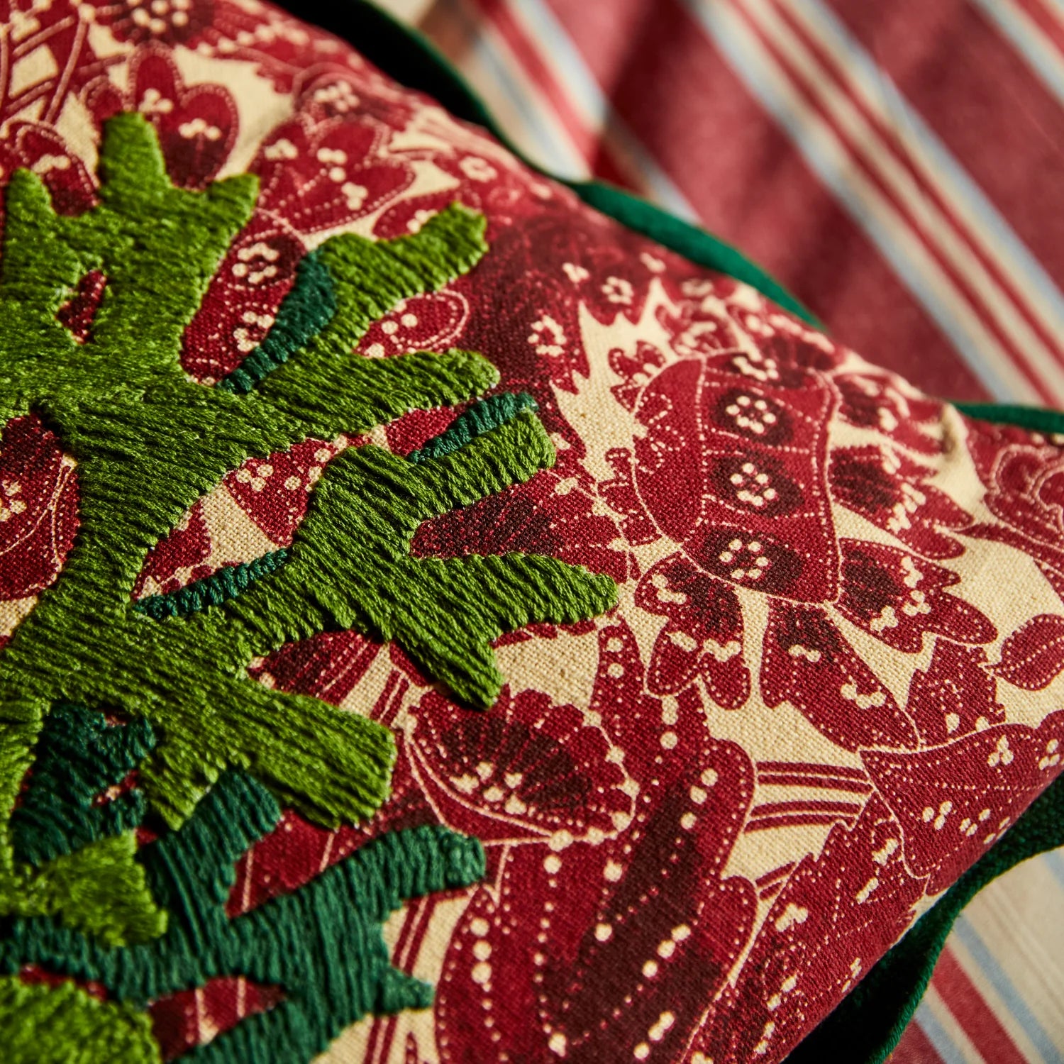 Sage x Clare Lucia Embroidered Cushion - Crimson