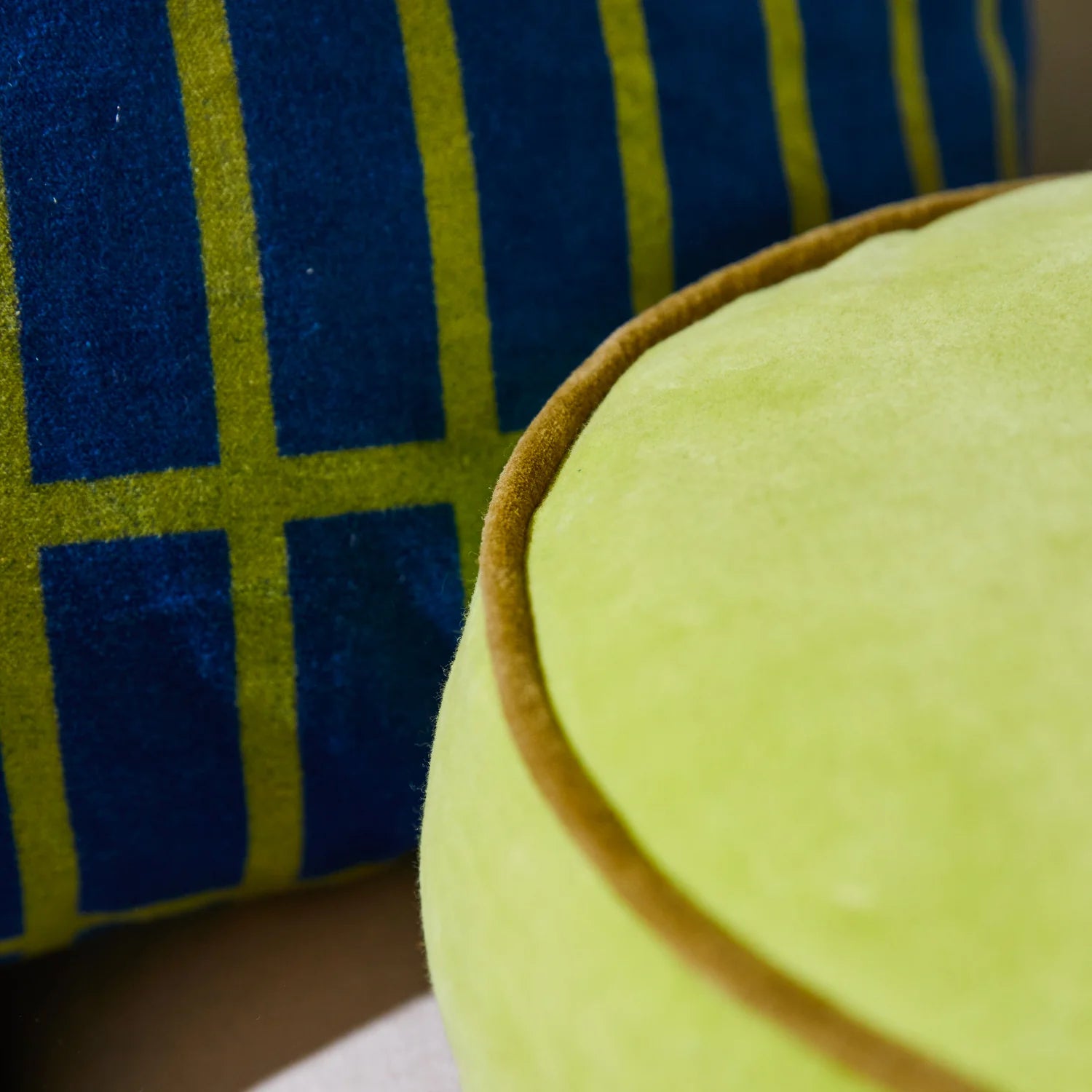 Sage and Clare Castilo Round Velvet Cushion - Chartreuse