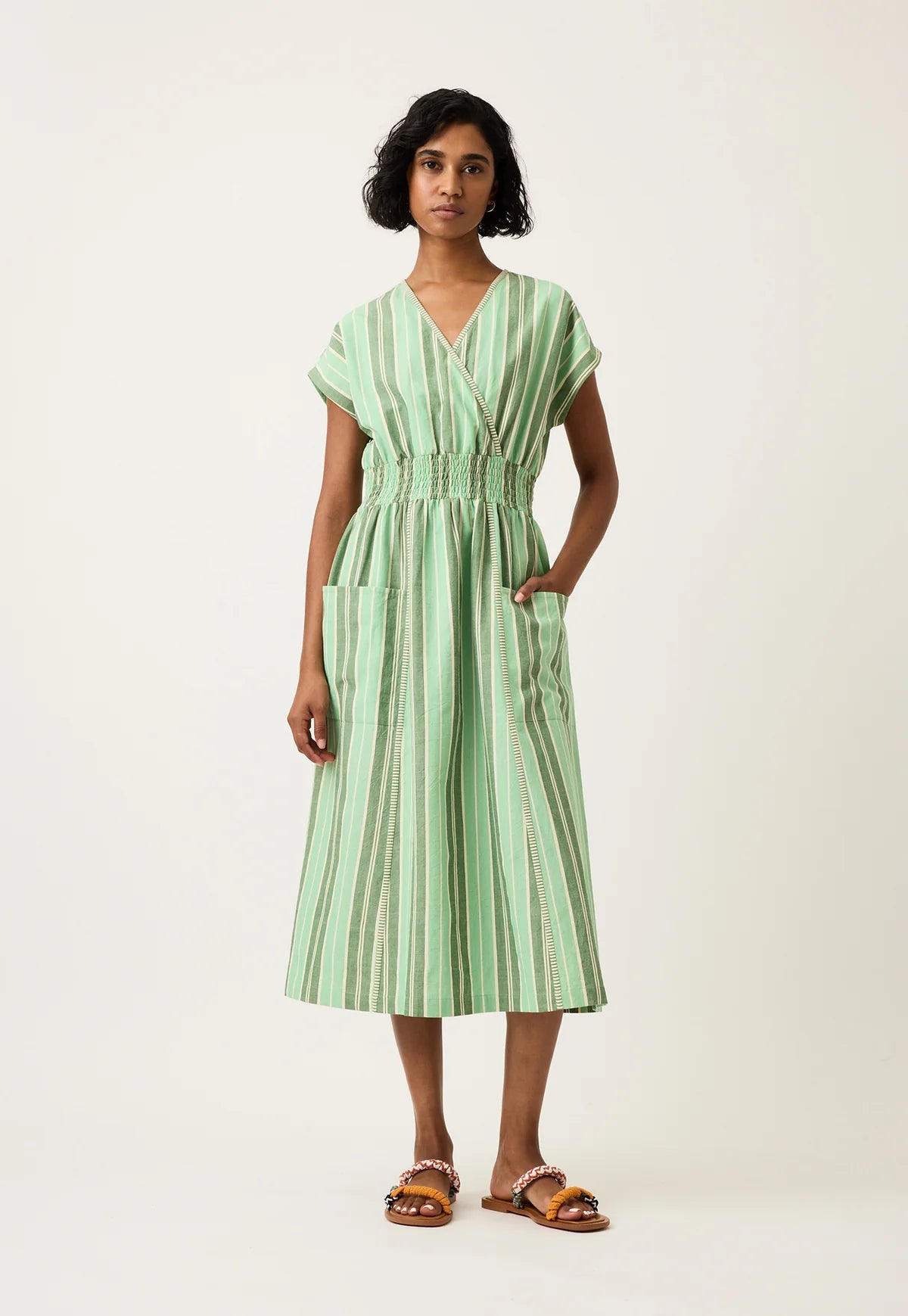 Nancybird Hana Wrap Dress - Green Stripe