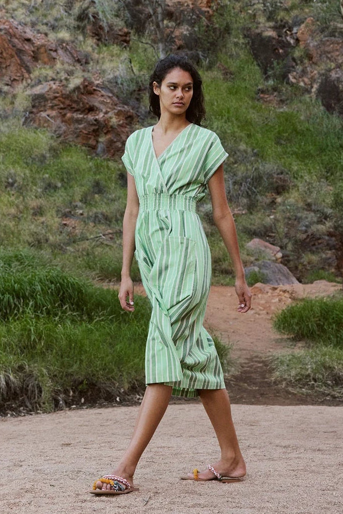Nancybird Hana Wrap Dress - Green Stripe