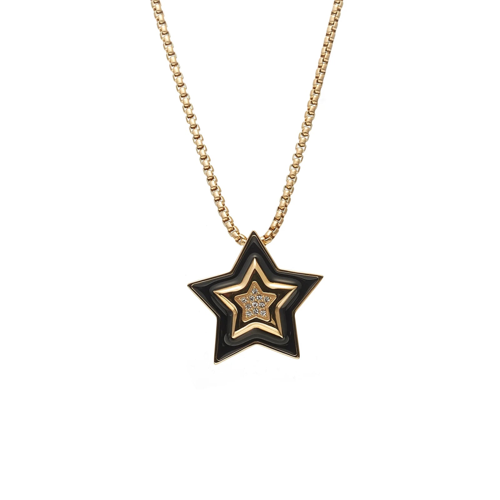 Silk & Steel Supernova Necklace Black Enamel - Gold