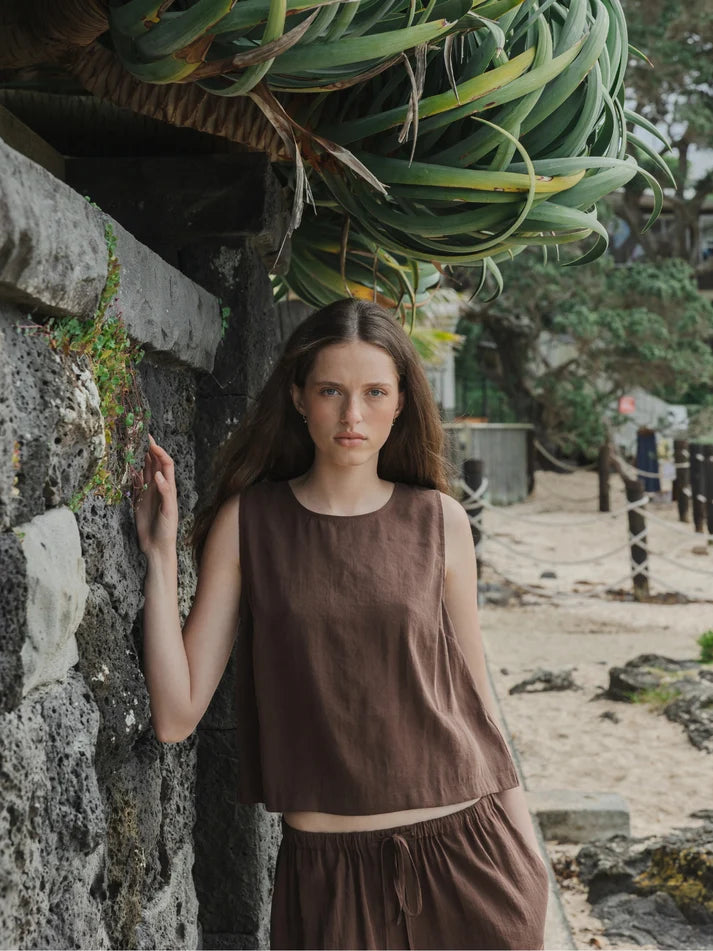 Sophie Shell Buttons Silky Top - Earth