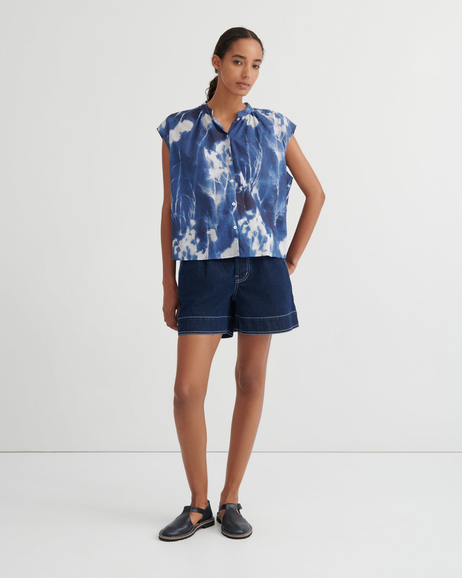 Kowtow Equinox Top - Cyanotype Floral