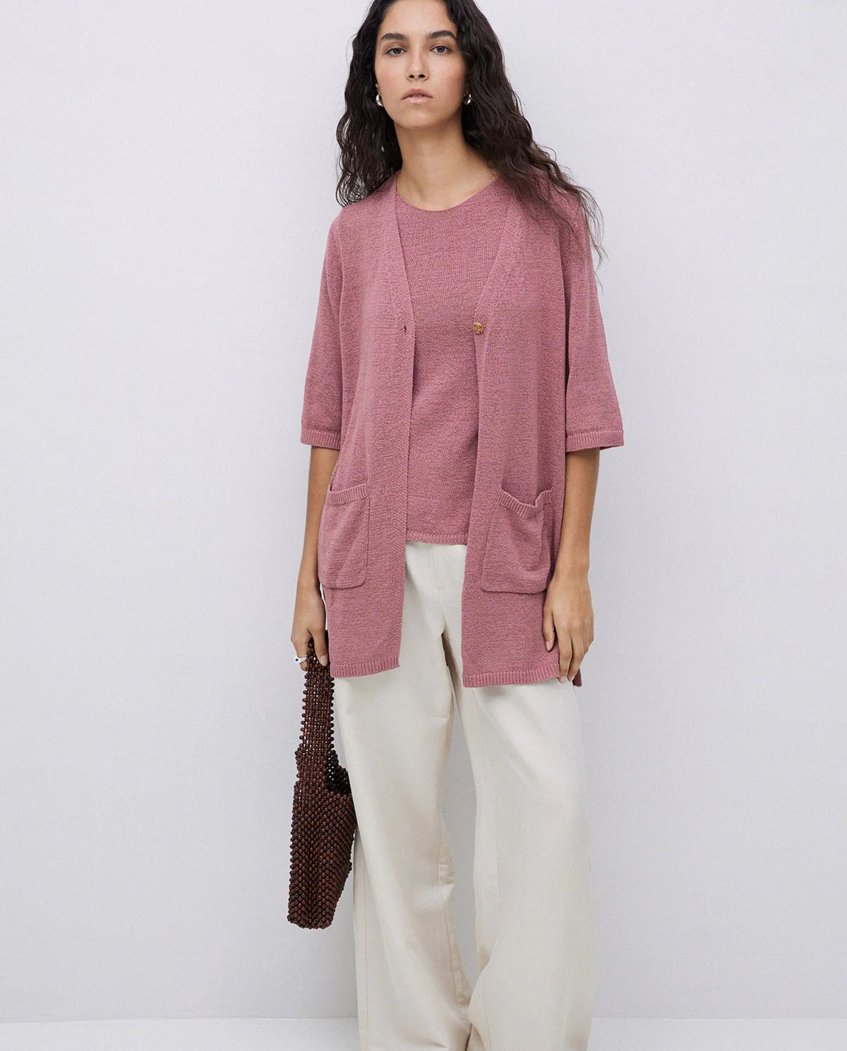 Yerse Wooden Beaded Bag - Chocolate