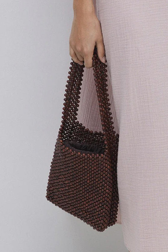 Yerse Wooden Beaded Bag - Chocolate 42924