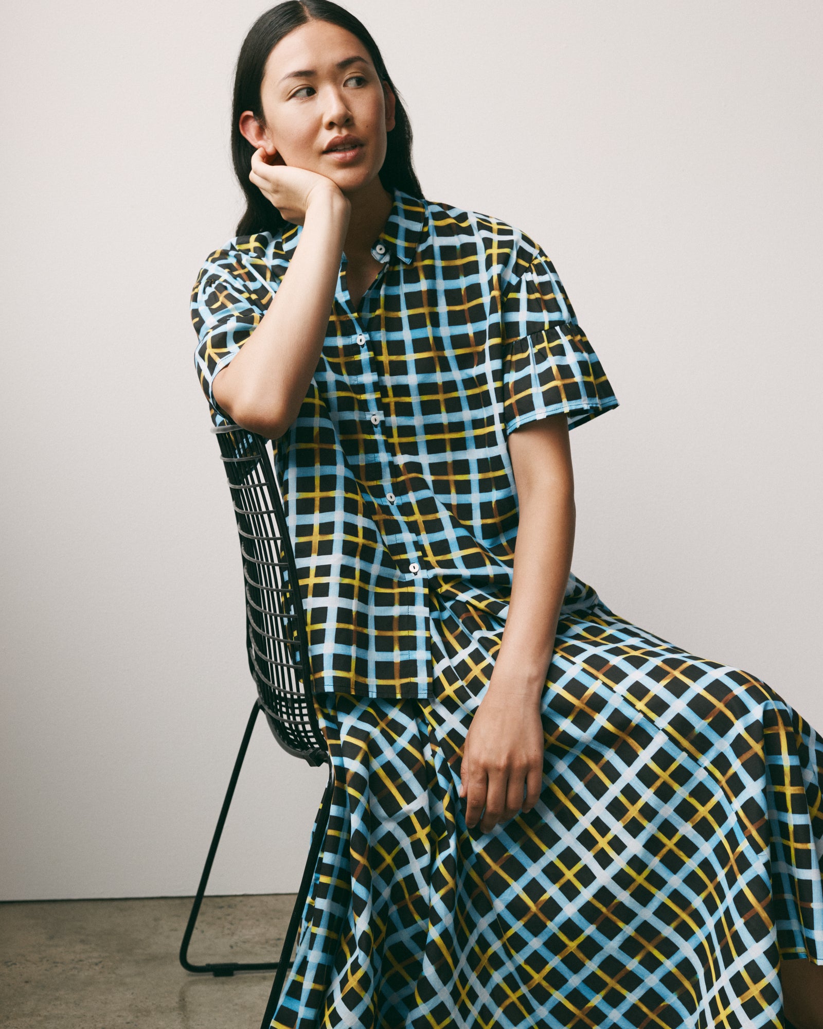 Kowtow Painterly Blouse - Neon Tartan