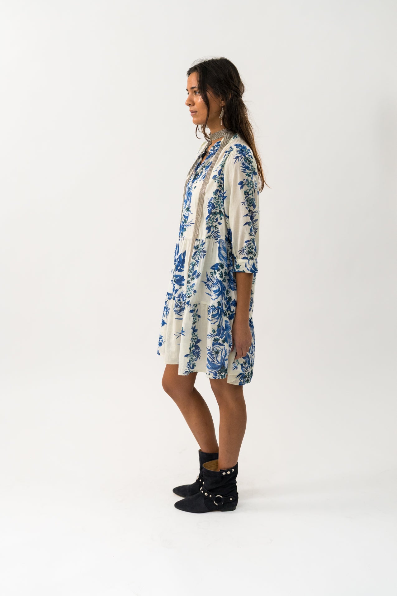 Lollys Laundry Sabine Short Dress - Blue & Creme