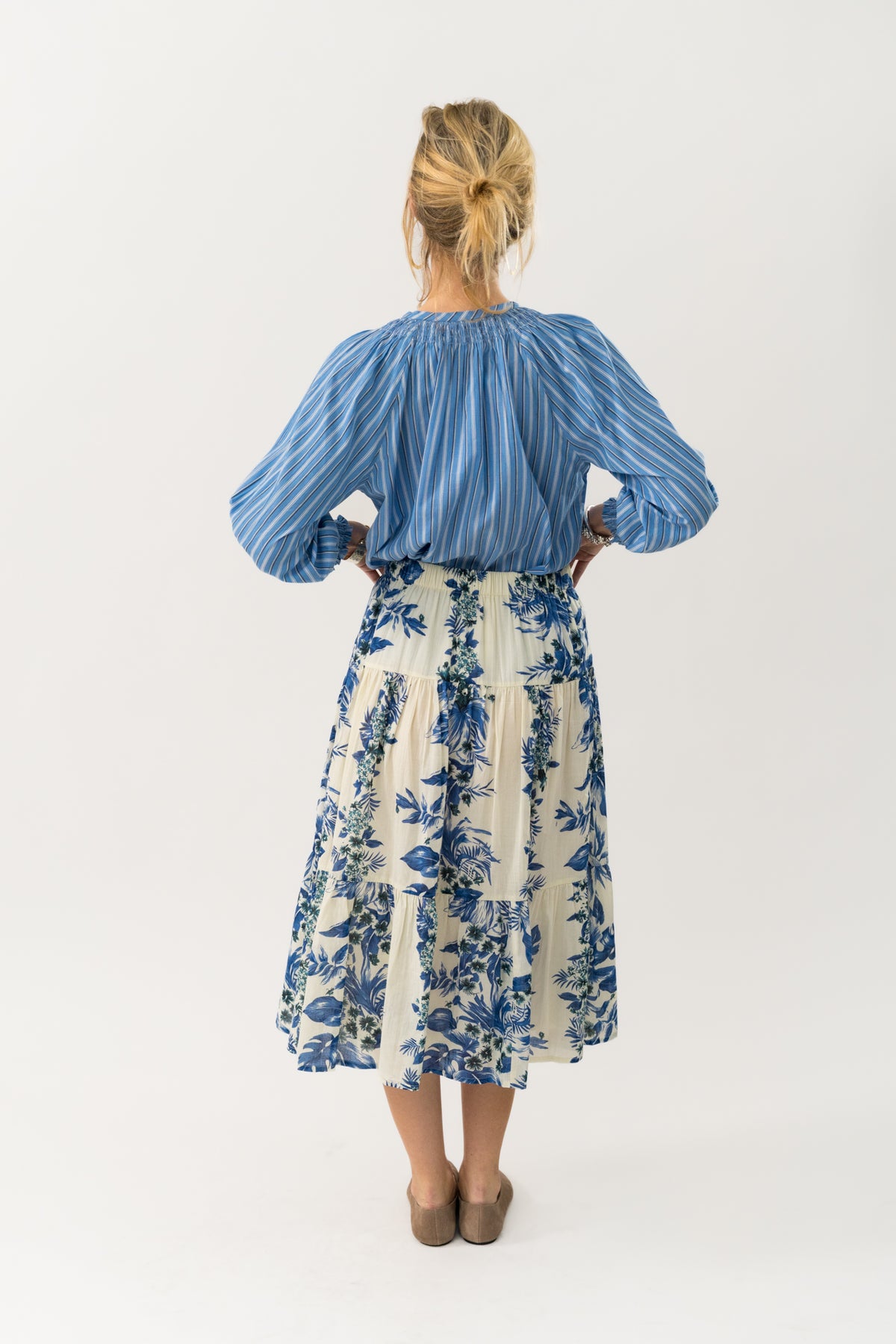 Lollys Laundry Morning Midi Skirt - Blue & Creme