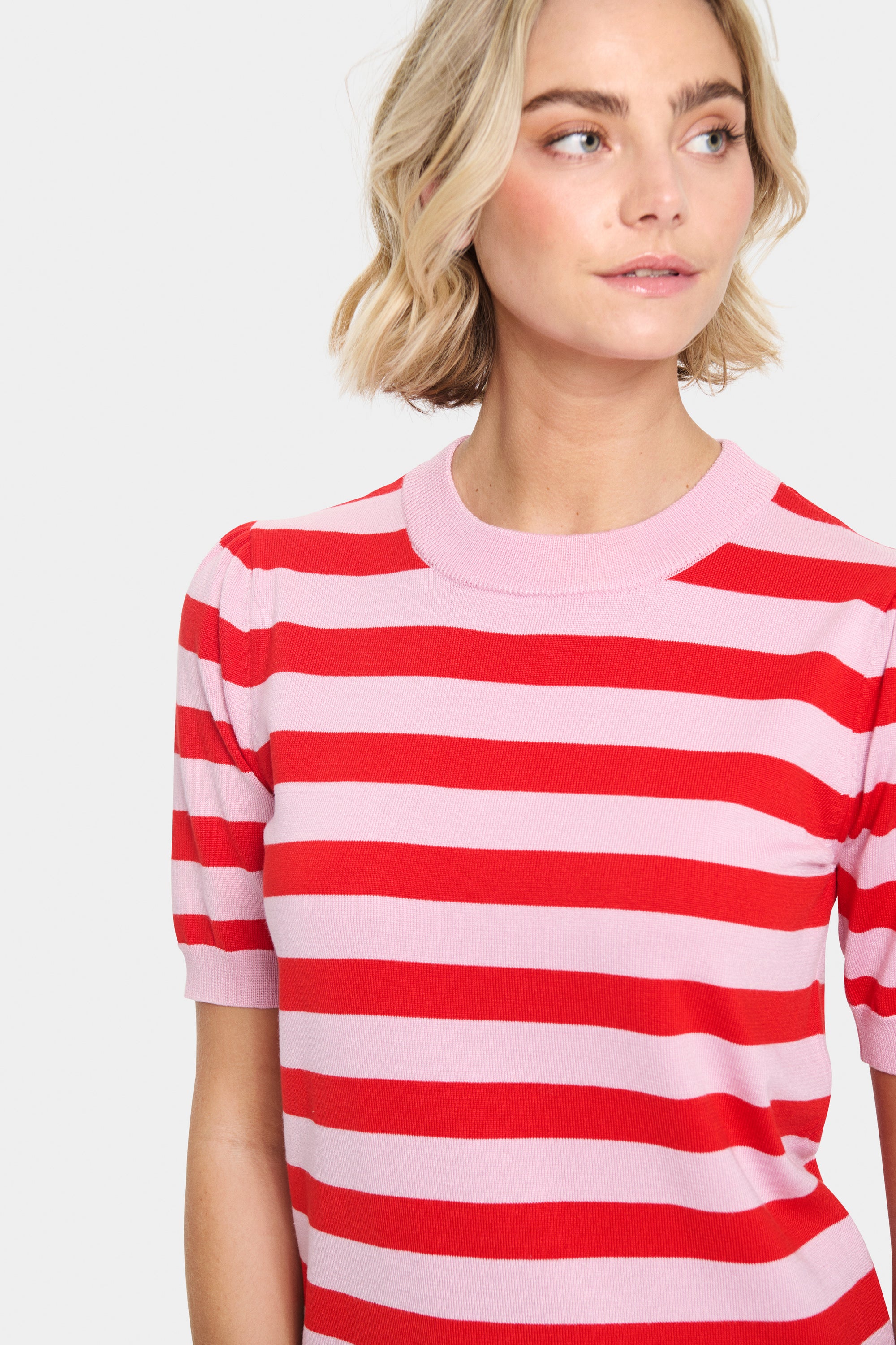 Saint Tropez Mila Short Sleeve  Pullover - Pink Flame Stripe