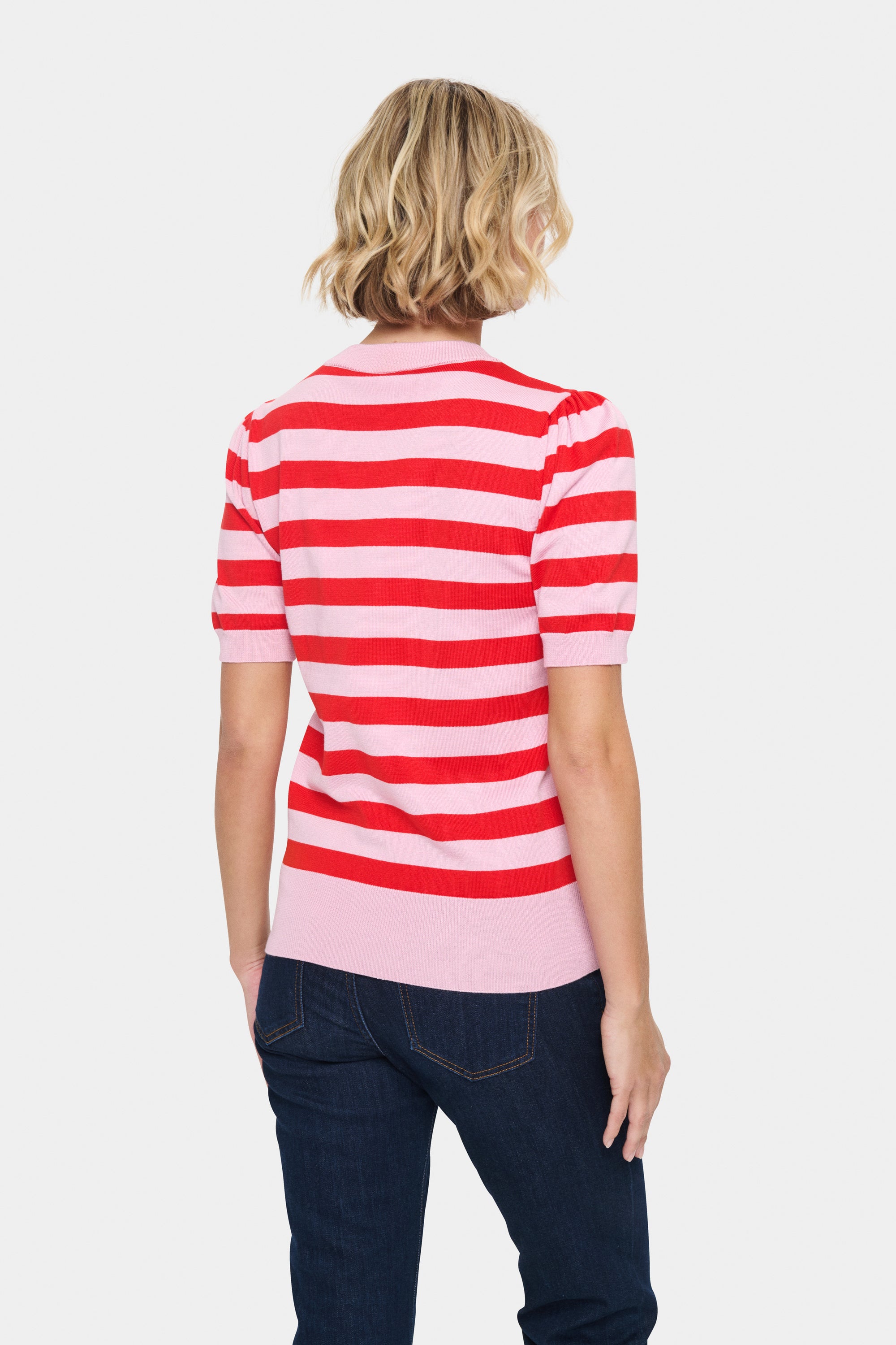 Saint Tropez Mila Short Sleeve  Pullover - Pink Flame Stripe