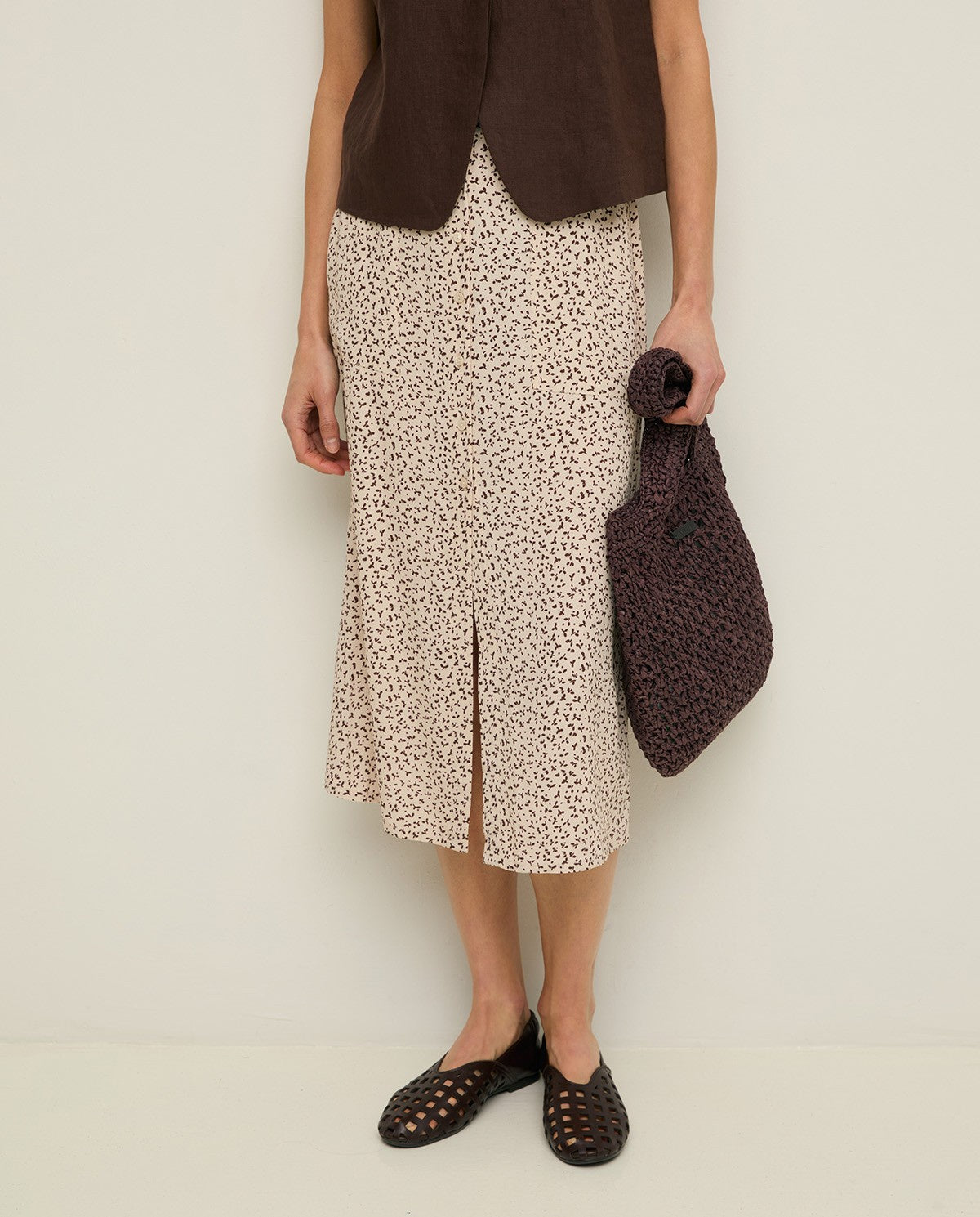 Yerse Print Midi Skirt - Ecru Flowers