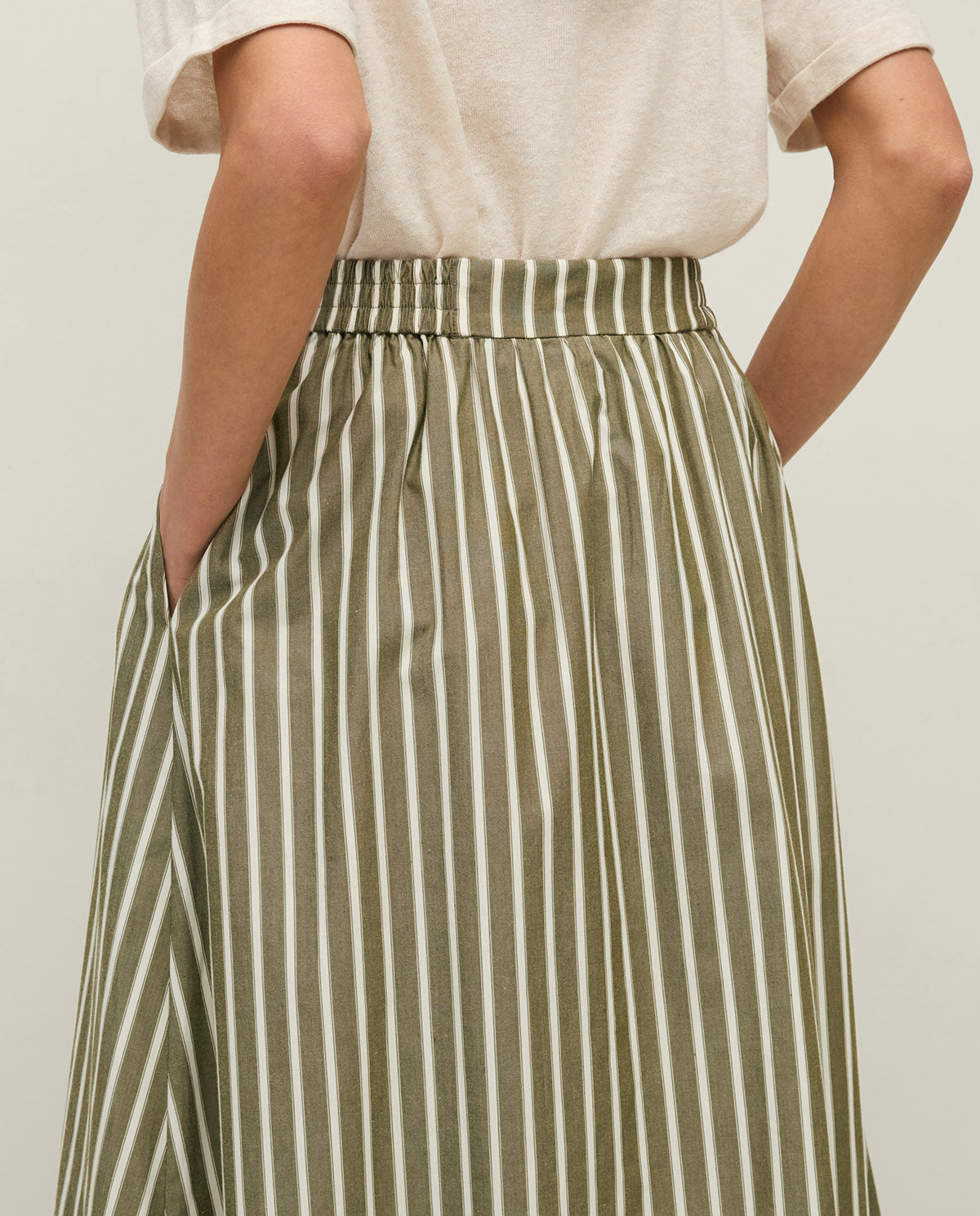 Yerse Midi Poplin Skirt - Green Stripe