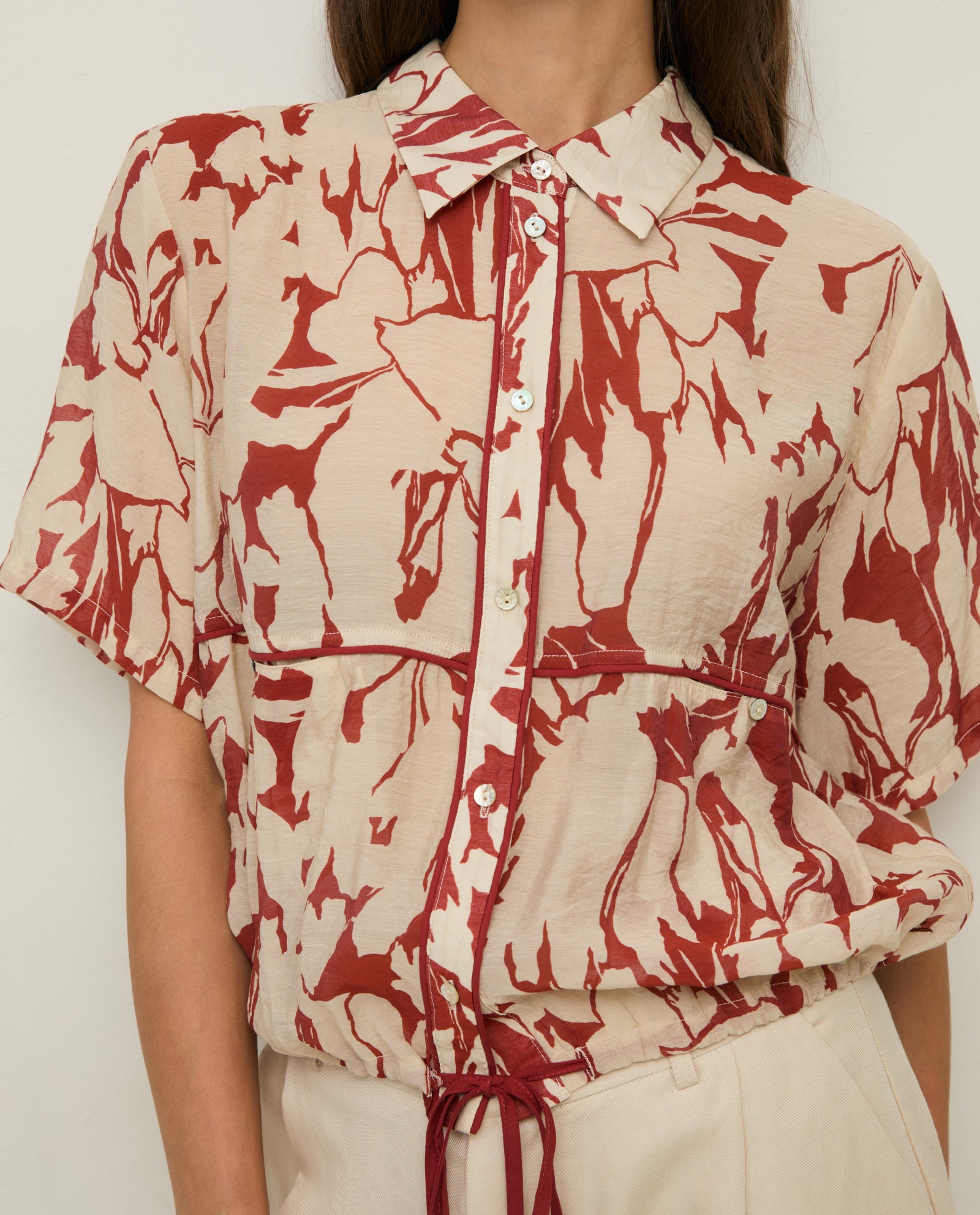 Yerse Floral Printed Shirt - Dark Red