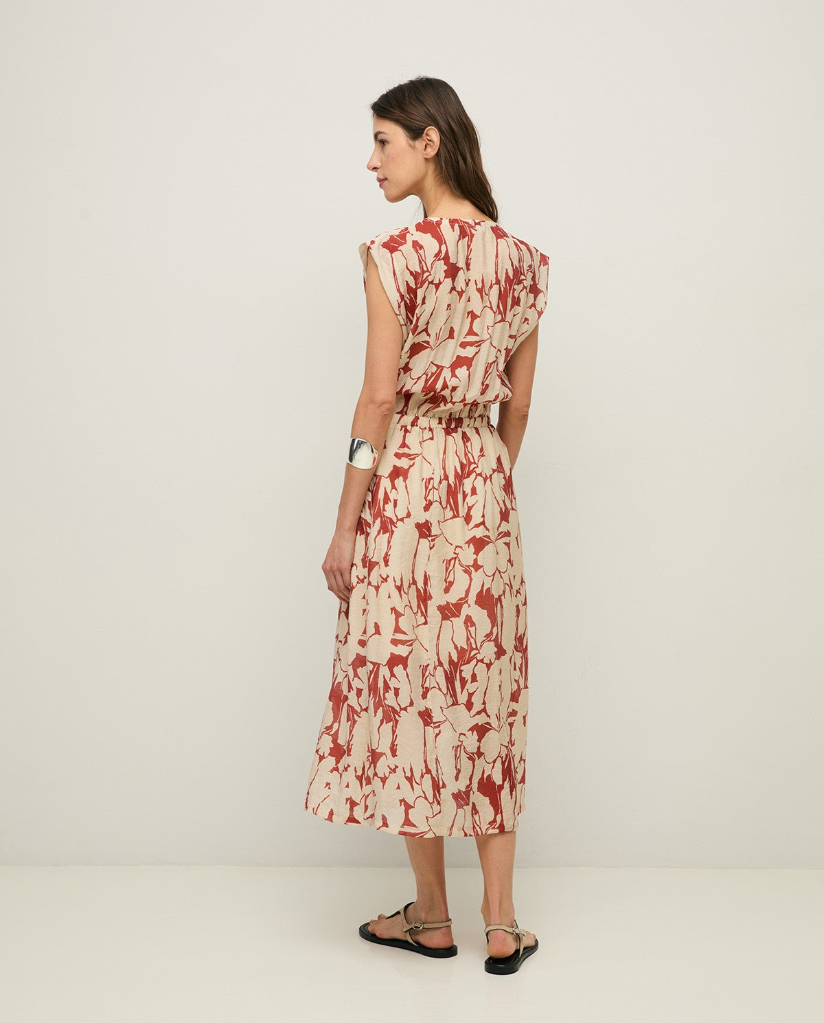 Yerse Floral Printed Dress - Dark Red