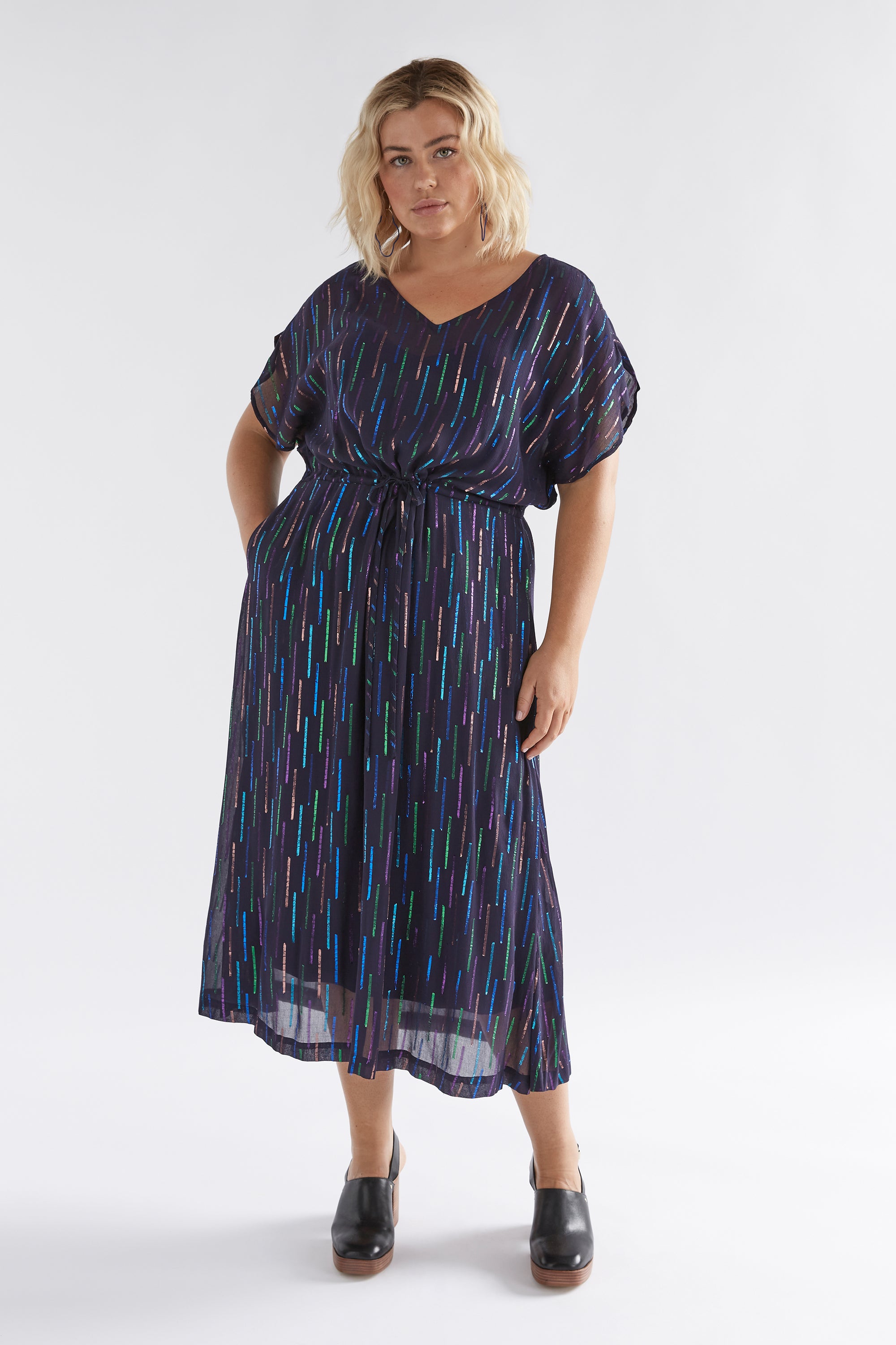 Elk Glimmer Midi Dress - Navy Metallic