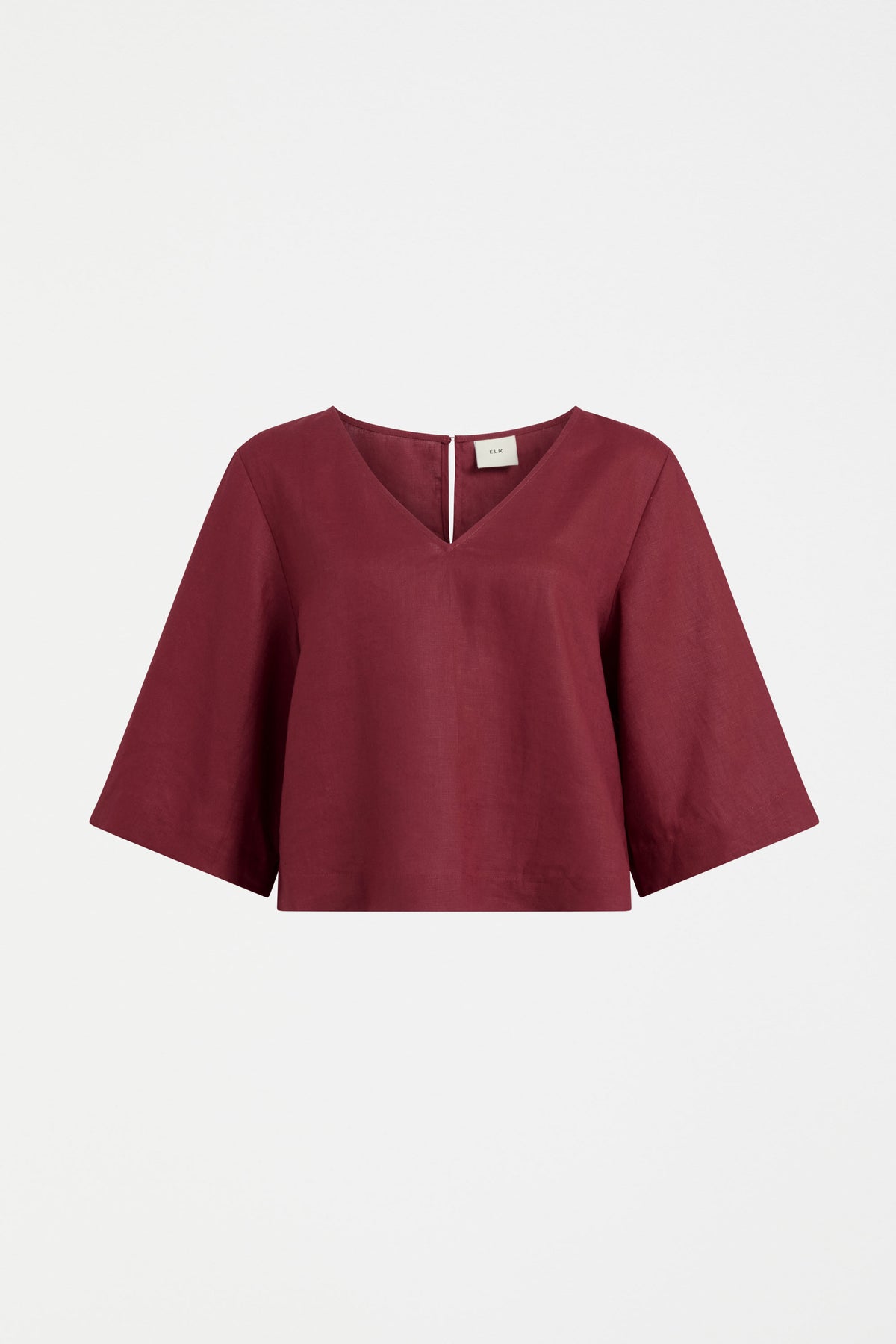 Elk Llinen Light V Neck Top - Bordeaux