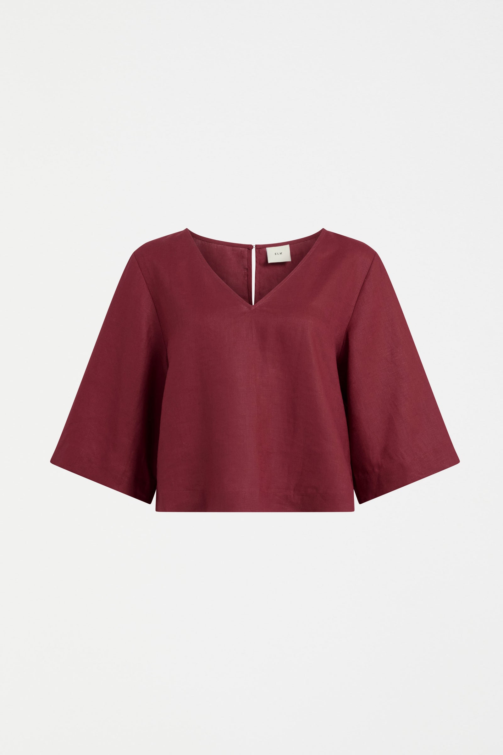 Elk Llinen Light V Neck Top - Bordeaux