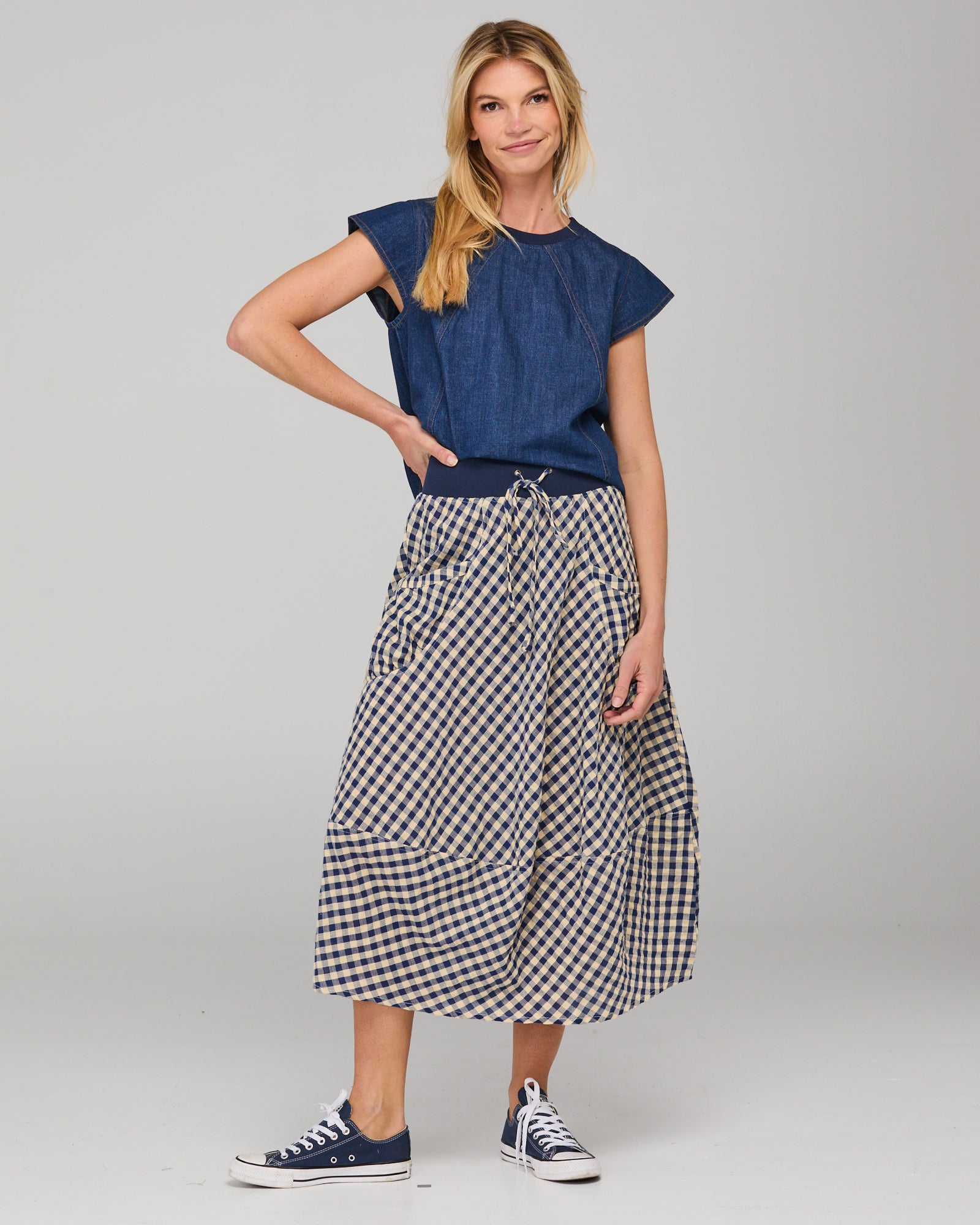 Boom Shankar Guru Skirt - Navy Seersucker