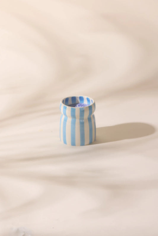 Cabana Blue Striped Ceramic Candle - Lost At Sea