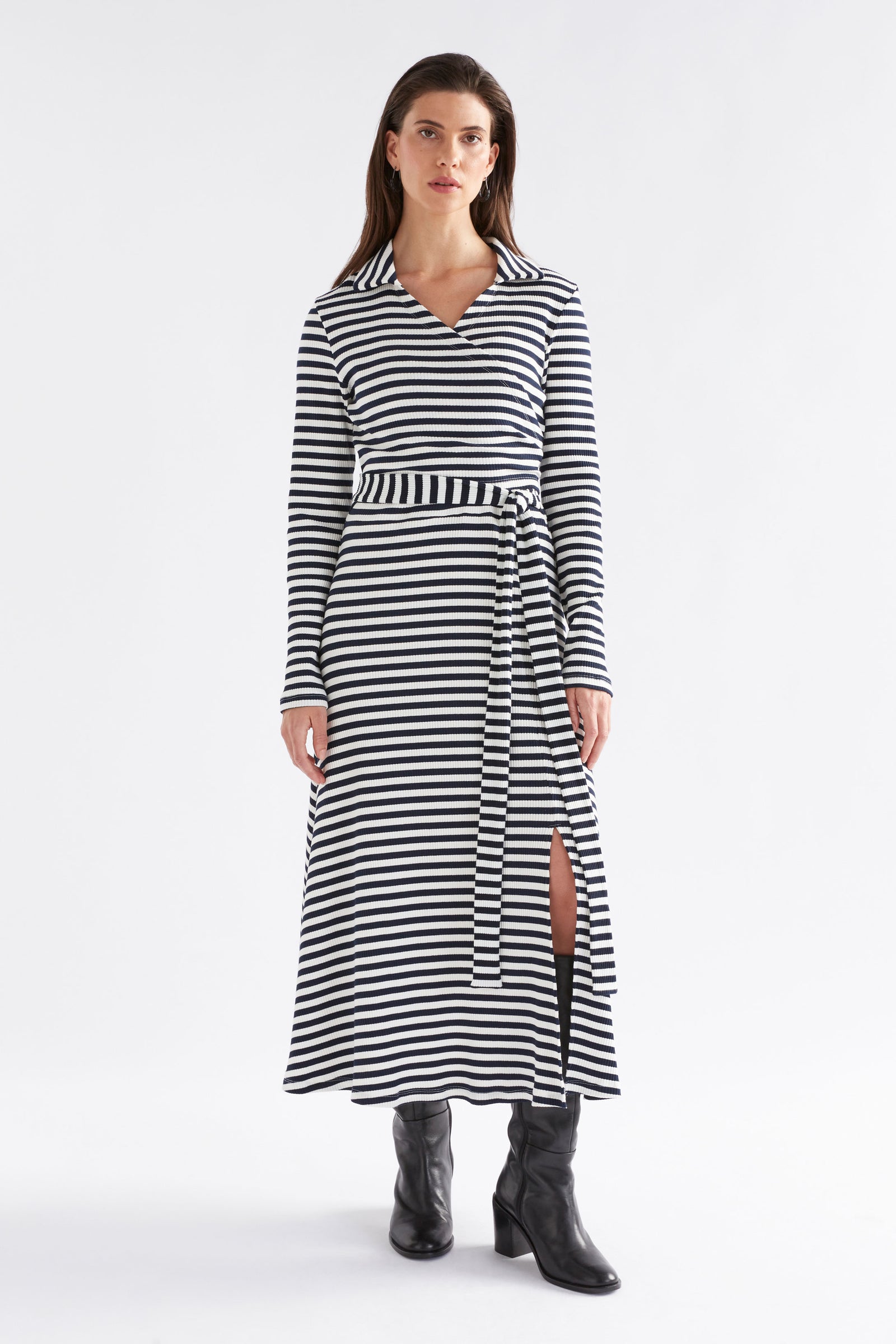 Elk Kullan Ribbed Wrap Dress - White Ink Stripe