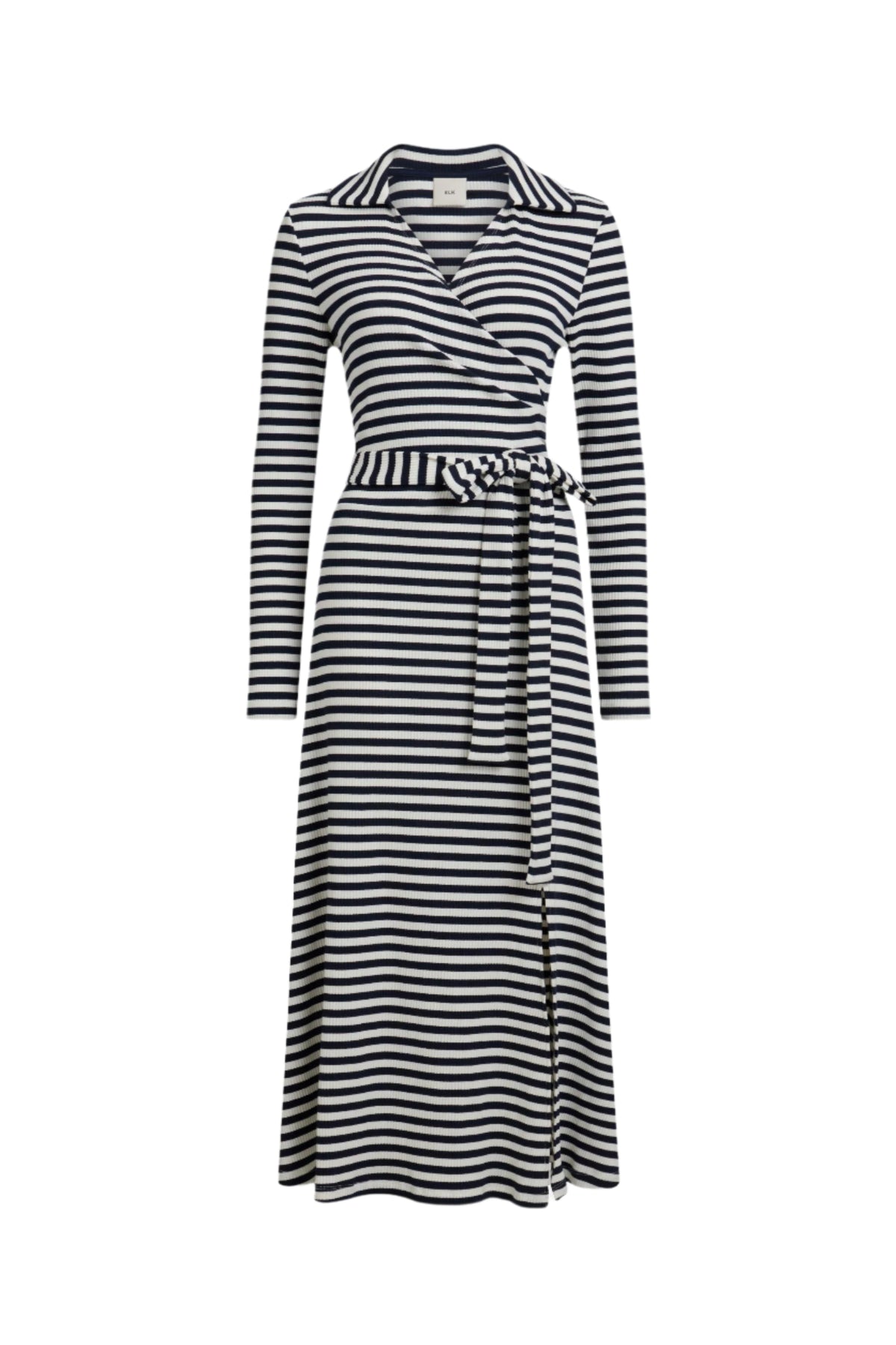 Elk Kullan Ribbed Wrap Dress - White Ink Stripe