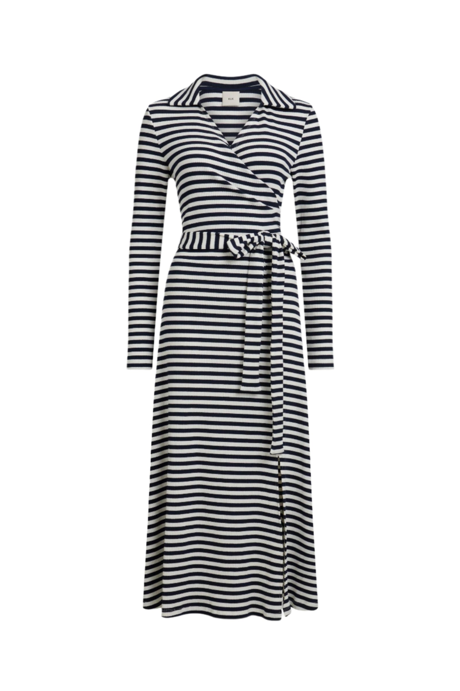 Elk Kullan Ribbed Wrap Dress - White Ink Stripe