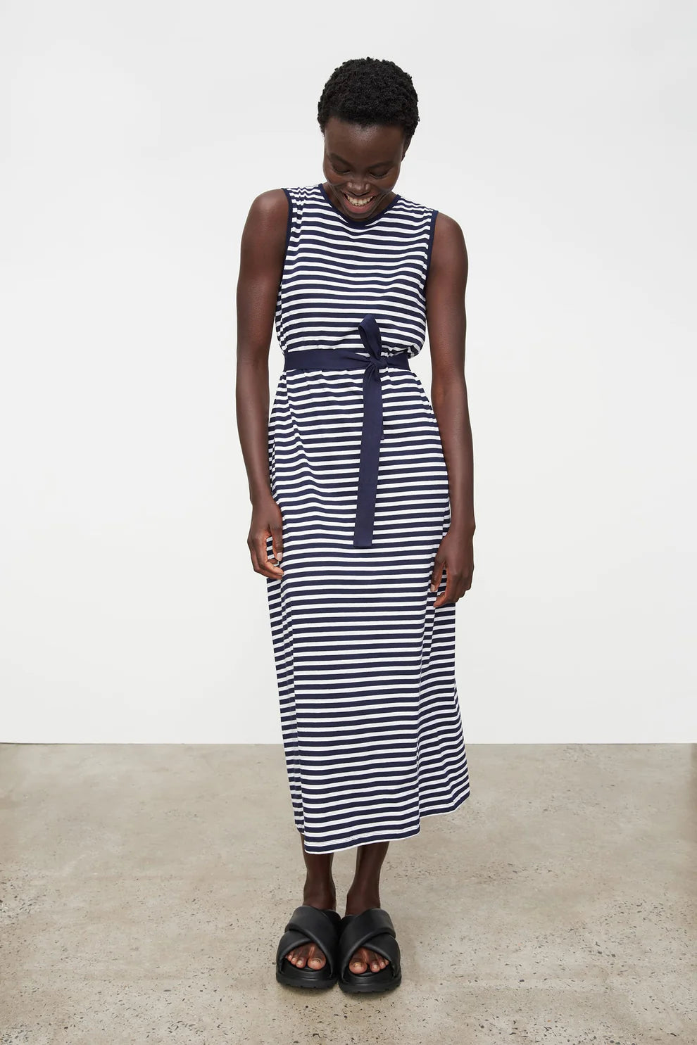 Kowtow Long Singlet Dress - Navy Stripe