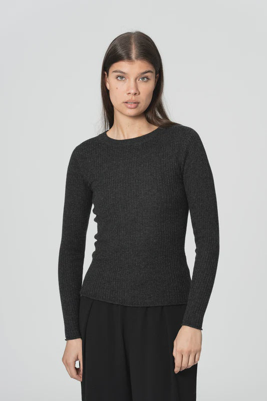 Dinadi Merino Fitted Rib Sweater - Onyx Grey