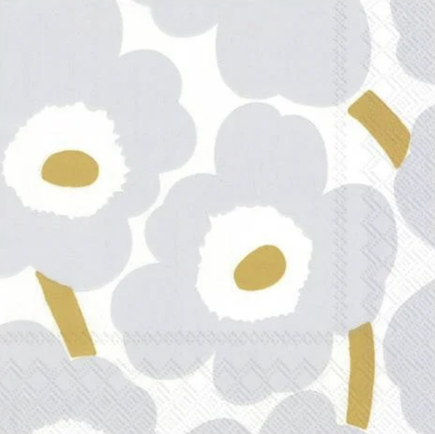 Marimekko Cocktail Napkins - Unikko White Silver