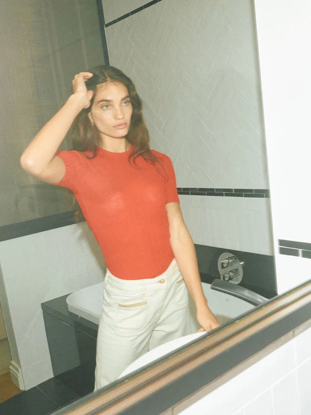 Mos Mosh Bouch Rib Short Sleeve Knit - Chinese Red