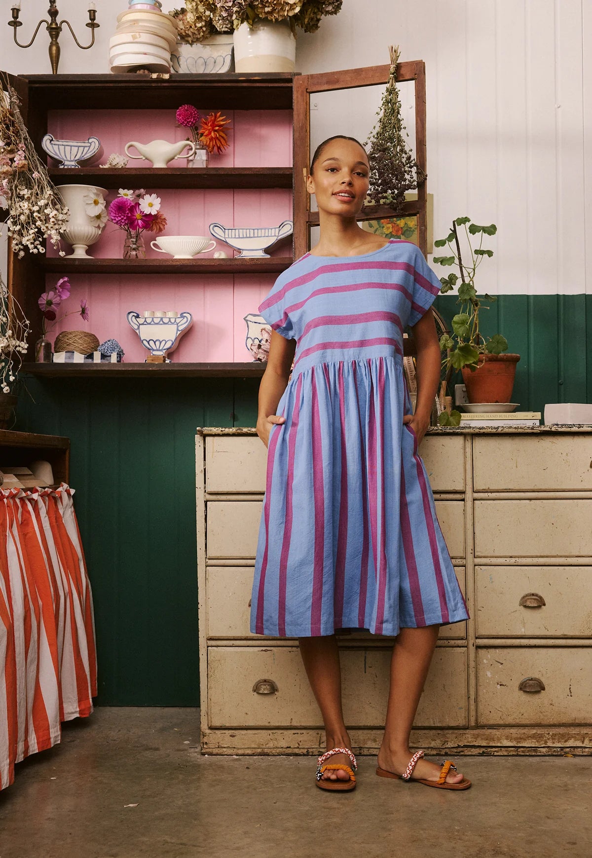 Nancybird Tathra Woven Dress - Raspberry Stripe