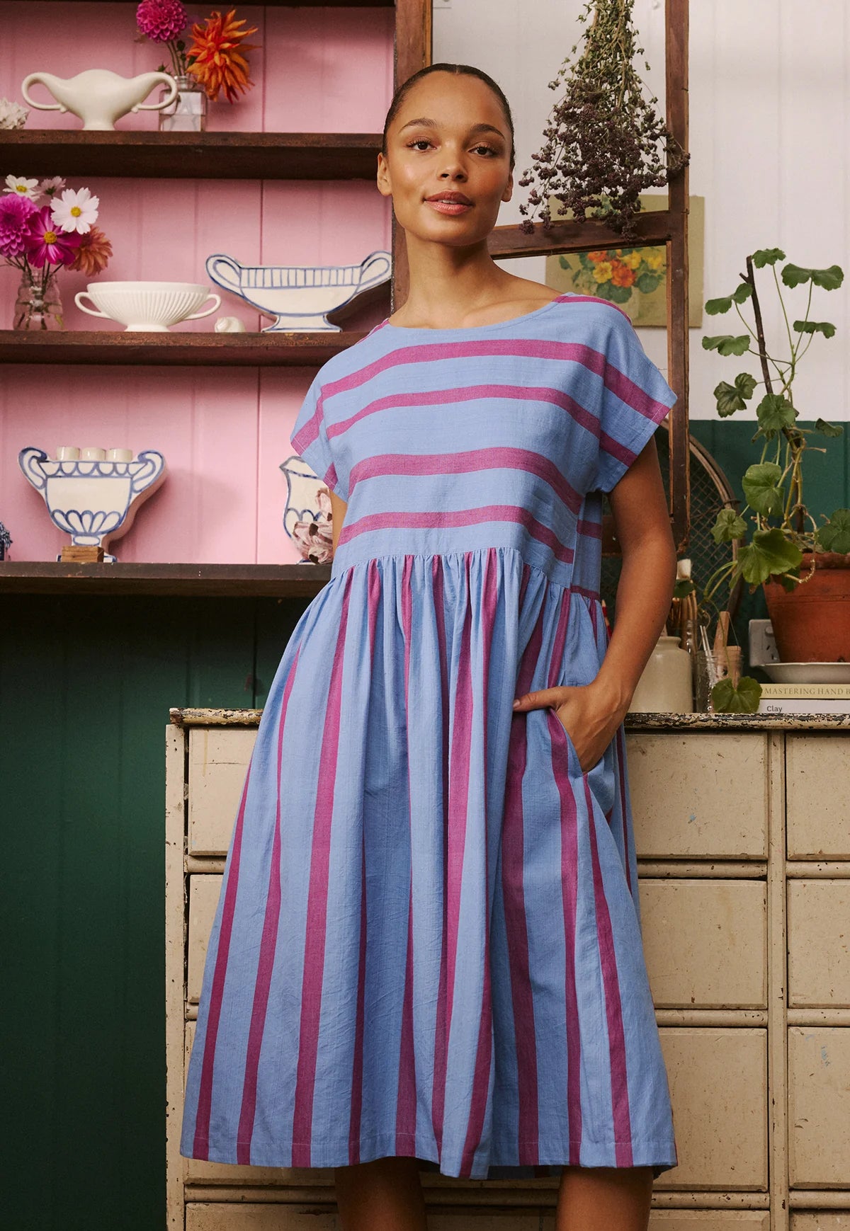 Nancybird Tathra Woven Dress - Raspberry Stripe