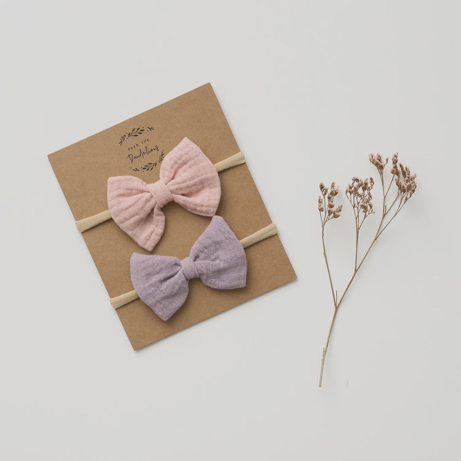 Over The Dandelions Bow Headbands - 2 Pack / Lilac & Blush