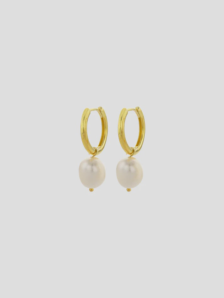 Sophie Pearl Hoop Huggies Large - Gold