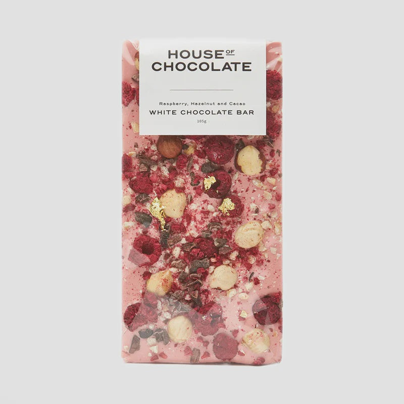 House of Chocolate Raspberry, Hazelnut and  White Chocolate Bar