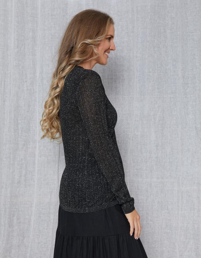 Black lurex cardigan top