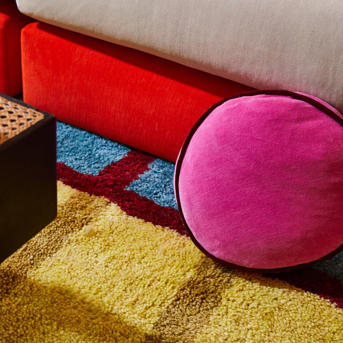 Sage and Clare Castilo Round Velvet Cushion - Fuchsia