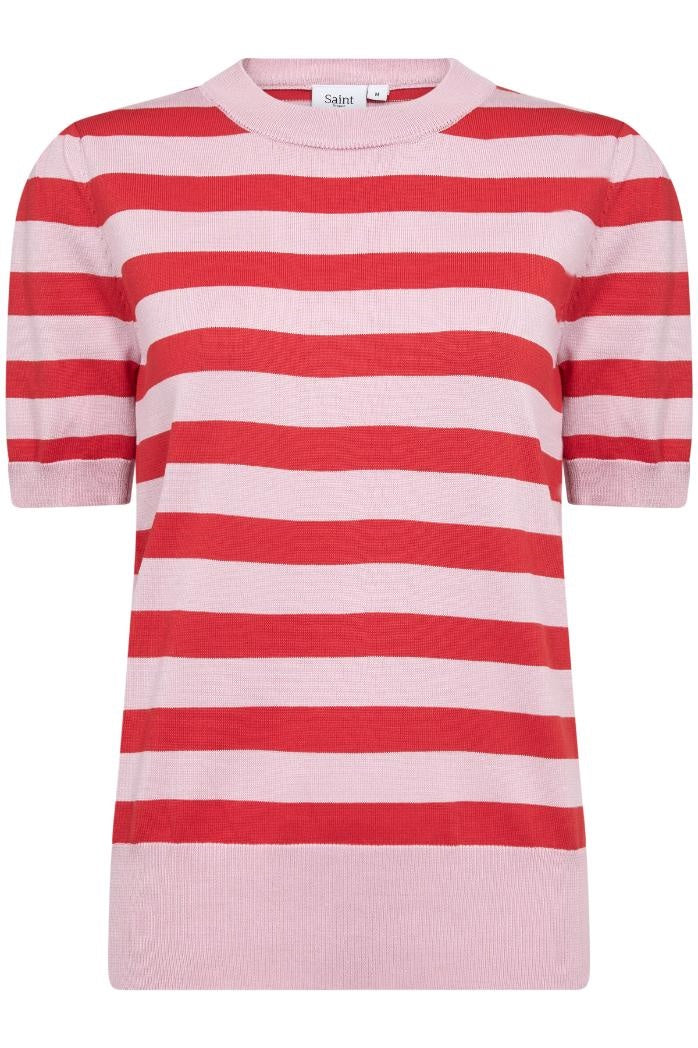 Saint Tropez Mila Short Sleeve  Pullover - Pink Flame Stripe