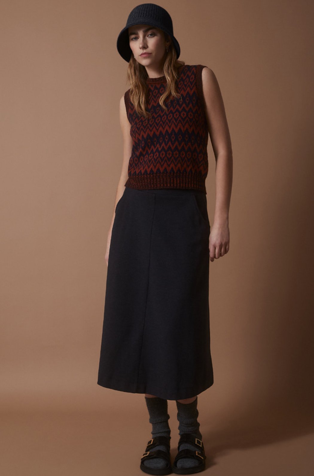 Yerse A-Line Skirt - Navy