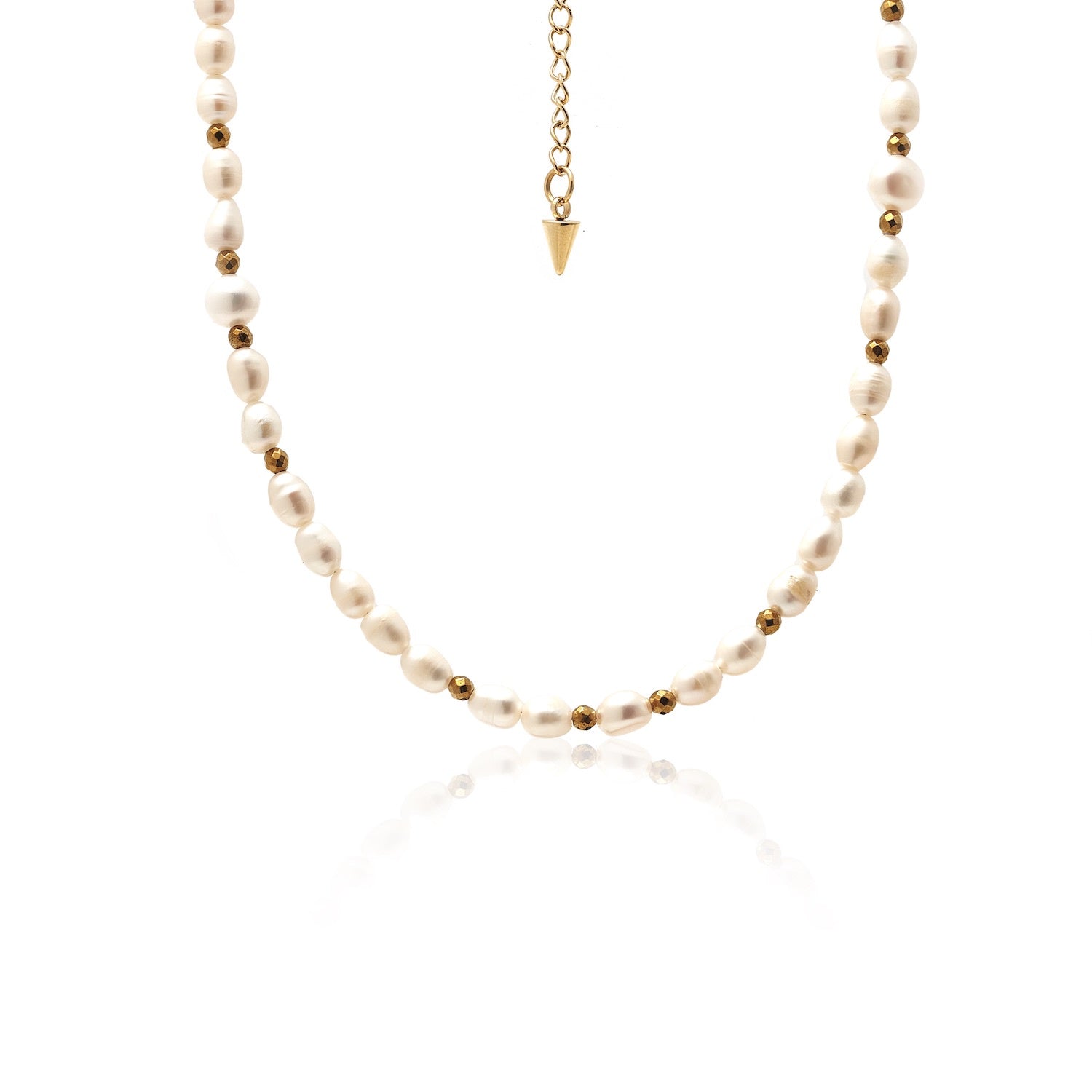 Silk & Steel Celine Necklace - Pearl/Gold